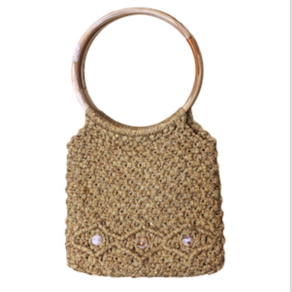 Macrame Woven Purse Crocheted Handbag Vintage Marbles Boho Coastal Grandma